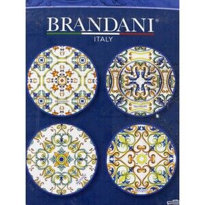 NEW Set 4 Italian Brandani Ceramic Tile Coasters Floral Geometric Designs Boho